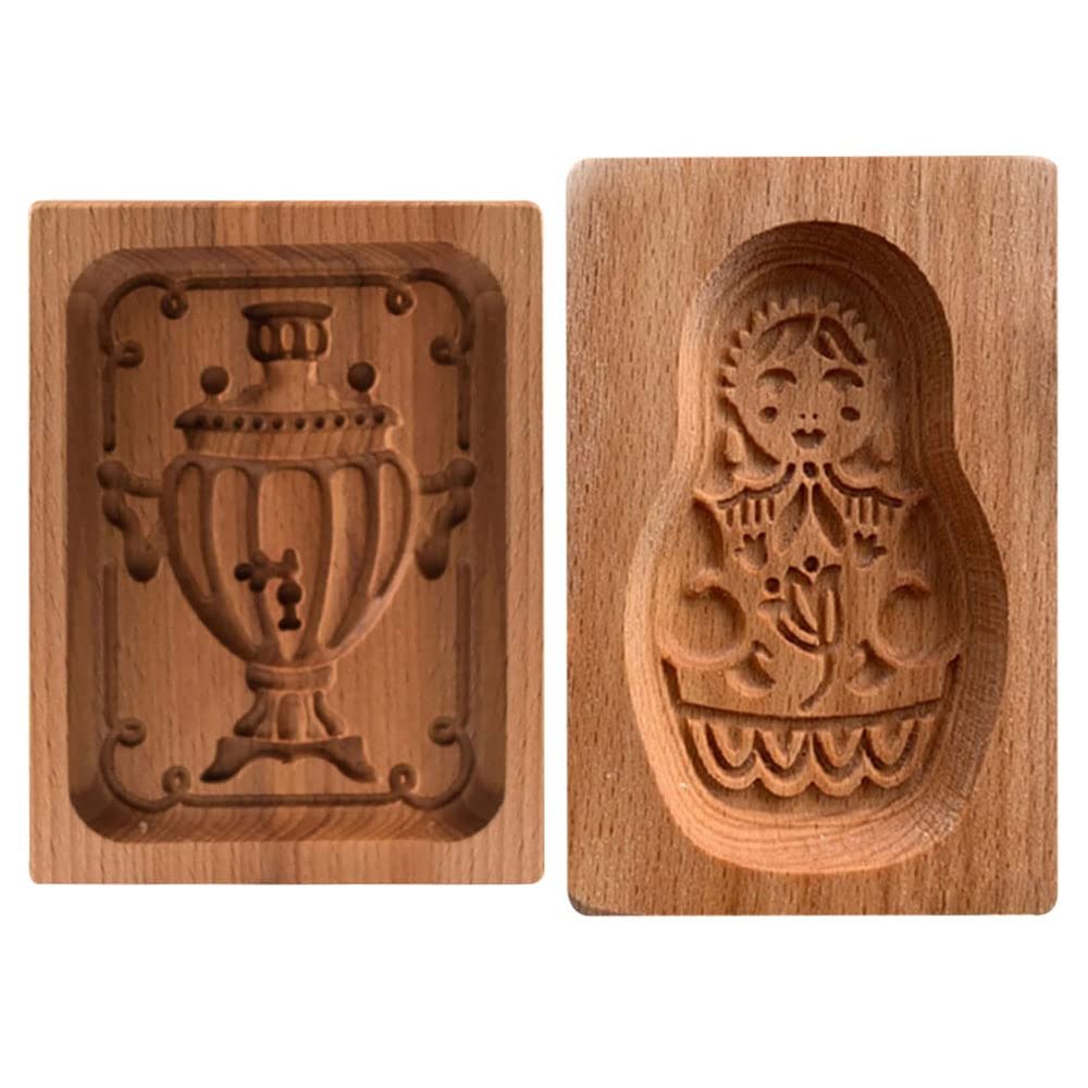 2PCS Novelty Cookie Cutter 3D Embossing Mold,Funny Trophy+Doll Carved Wooden Cookie Biscuit Mold Stamps for Gingerbread Mold,Baking Moulds