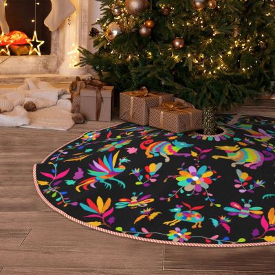 Christmas Tree Skirt 36 inches Ethnic Mexican Otomi Style Pattern Xmas Tree Skirts Mat Farmhouse Rustic Xmas Holiday Indoor Party Outdoor Decoration