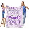 MyPupSocks Personalized Children Throw Blanket with Name for Boys/Girls Birthday, Custom Name Blanket for Kids Adults Bed Sofa Travel (White/Purple, 60"x80") view 4