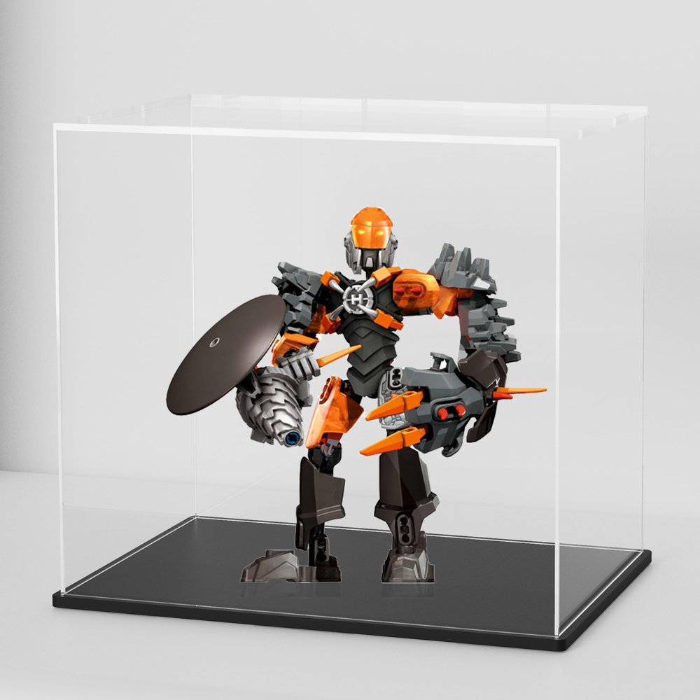 HOPEME 9 Inch Acrylic Case for Display, Clear Display Acrylic Box for Collectibles, Display Case with Matt Black Stand and Lid for Office Home