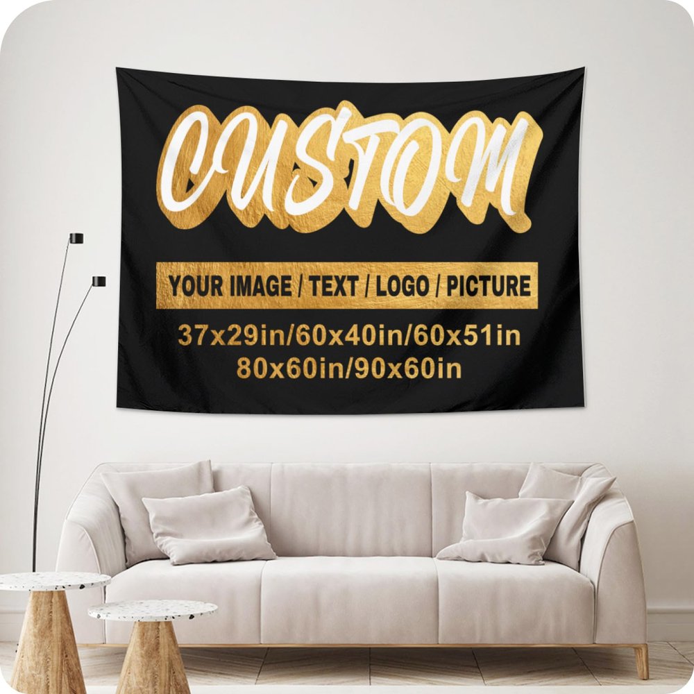 Custom Tapestry Add Your Name Photo Word Design Personalized Backdrop as Wedding Birthday Father's day Mother's day Holiday Gift, Customized Wall Hanging suitable for Bedroom Living Room (Style 01, 37X29 IN)