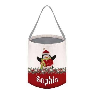 Christmas Decoration - Custom Personalized Name Gift Bags Candy Bags Cute Penguin Baskets Lovely Treat Bags for Children Wedding Holiday New Year (Grey)