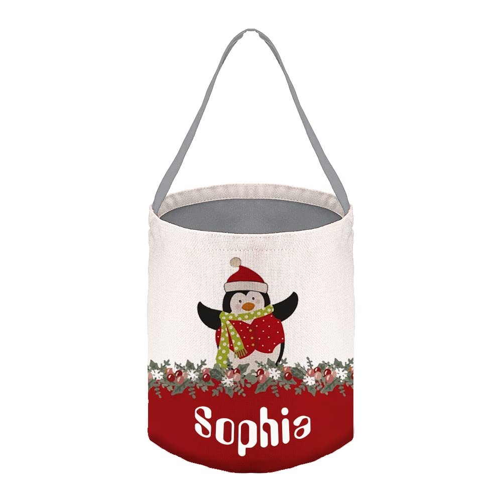 Christmas Decoration - Custom Personalized Name Gift Bags Candy Bags Cute Penguin Baskets Lovely Treat Bags for Children Wedding Holiday New Year (Grey)
