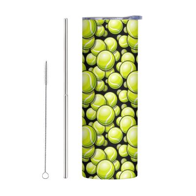 KAXVZER Tennis Skinny Tumbler Gifts, 20 OZ Straight Tumbler with Straw & Lid Mug Double Wall Vacuum Insulated, Water Tea Coffee Tumblers Gift for Women Men Teen Birthday Anniversary