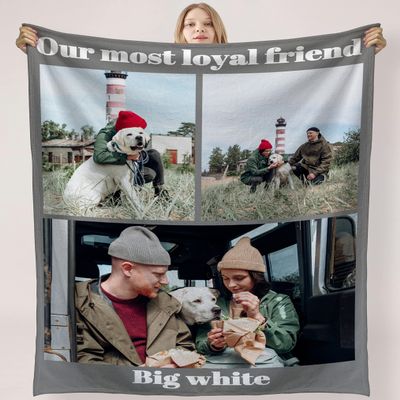 Buaodam Custom Blanket with Photo and Text, Personalized Picture and Text Collage Throw Blanket, Soft Photo Blanket Gift for Christmas, Dad, Mom, Family, Friend, Couple, Dog, Cat, Pet (3 Photo)