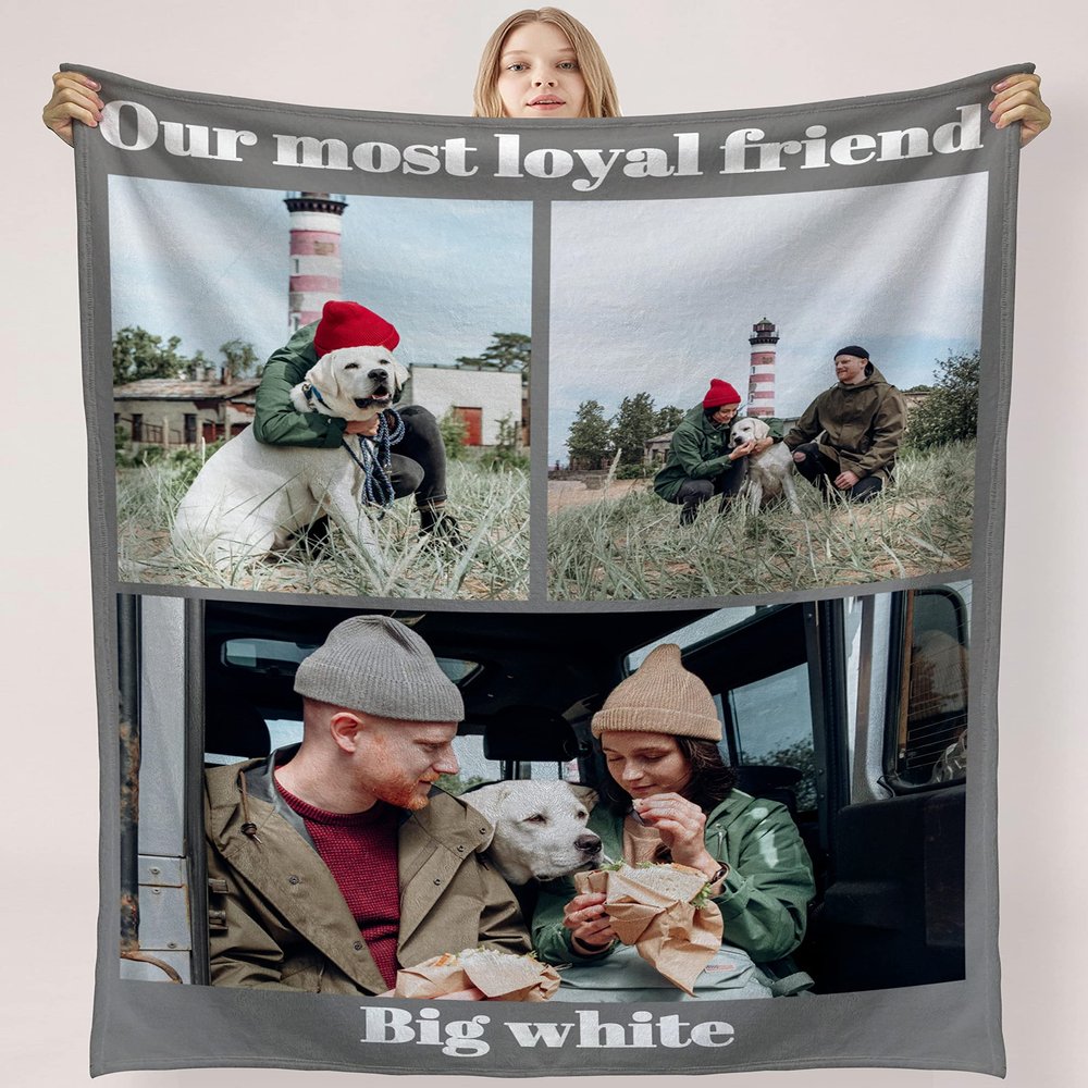 Buaodam Custom Blanket with Photo and Text, Personalized Picture and Text Collage Throw Blanket, Soft Photo Blanket Gift for Christmas, Dad, Mom, Family, Friend, Couple, Dog, Cat, Pet (3 Photo)