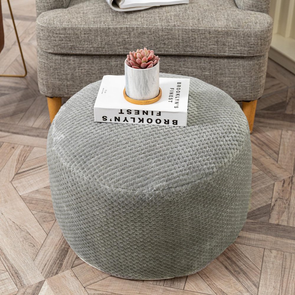 Asuprui Pouf Ottoman Unstuffed Pouf Ottoman Foot Rest No Filler Foot Stool Floor Pouf 20x20x12 Inches Fuzzy Chair Floor Chair Foot Rest with Storage for Living Room Bedroom Light Gray Pouf Cover