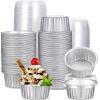 150 Pcs Aluminum Foil Baking Cup Disposable Ramekins with Lids 5oz Mini Cupcake Liners Flan Mold Mini Cake Pans with Lids Disposable Cake Tins for Pudding Desert Creme Brulee (Silver) view 1
