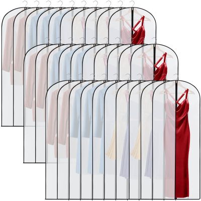 Amylove 40 Pcs 24 x 60 Inch Garment Bags for Hanging Clothes, Dress, Gown, Coat & Suit Storage Bags with Zipper - Dustproof Cover for Closet Clothes Storage Travel (White Black)