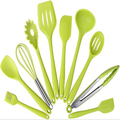 10 Silicone Kitchenware Non-stick Cookware Cooking Tool Spatula Ladle Egg Beaters Shovel Spoon Soup Kitchen Utensils Set (Color : A)