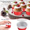 150 Pcs Aluminum Foil Baking Cup Disposable Ramekins with Lids 5oz Mini Cupcake Liners Flan Mold Mini Cake Pans with Lids Disposable Cake Tins for Pudding Desert Creme Brulee (Red, Silver) view 3