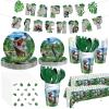Tatuo 172 Pcs Dinosaur Birthday Party Supplies Dinosaur Theme Party Decorations for Dino Tablecloth Happy Birthday Banner Knife Fork Spoon Plate Napkin Cup Tableware Supplies Serve 24 view 1