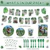 Tatuo 172 Pcs Dinosaur Birthday Party Supplies Dinosaur Theme Party Decorations for Dino Tablecloth Happy Birthday Banner Knife Fork Spoon Plate Napkin Cup Tableware Supplies Serve 24 view 2