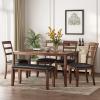 6-Piece Farmhouse Rustic Dining Table Set, Wooden Dining Table with 4 PU Padded Chairs Rectangular Kitchen Table Set with a Long Bench, Kitchen Dining Room Table Set for 6 People view 1