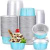 150 Pcs Aluminum Foil Baking Cup Disposable Ramekins with Lids 5oz Mini Cupcake Liners Flan Mold Mini Cake Pans with Lids Disposable Cake Tins for Pudding Desert Creme Brulee (Blue, Silver) view 1