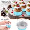 150 Pcs Aluminum Foil Baking Cup Disposable Ramekins with Lids 5oz Mini Cupcake Liners Flan Mold Mini Cake Pans with Lids Disposable Cake Tins for Pudding Desert Creme Brulee (Blue, Silver) view 3