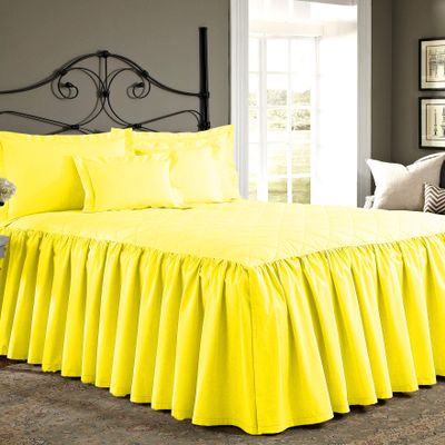 RESTURA Ultra Soft 30 Inches Drop 1 Piece Quilted Dust Ruffle Bed Skirt/Bed Spread 100% Egyptian Cotton 500 TC//Yellow/Twin