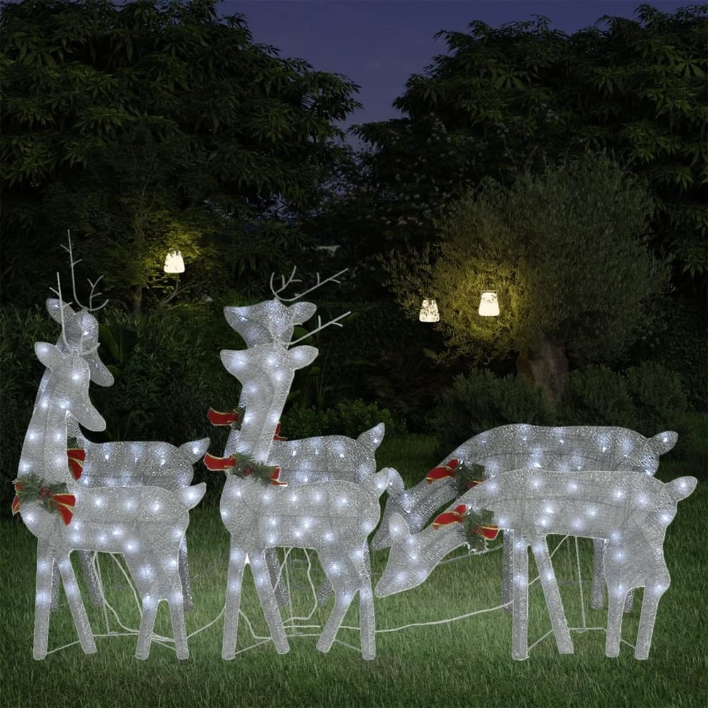 Tidyard Christmas Reindeer Set, 6-Piece Silver Fabric Mesh LED Decor with USB Plug for Indoor Outdoor Holiday Decorations
