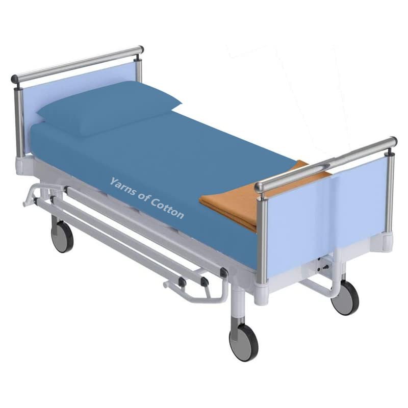 3 Piece Hospital Bed Sheet Set, Soft 100% Egyptian Cotton 400 Thread-Count, Fitted Sets Comfy, with Elastic All Around, for Home Care/Adjustable Beds (Mediterranean Blue, Twin XXL 39" x 84"x 8")