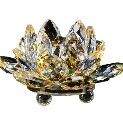 HXSCOO Quartz Crystals Lotus Flower Crafts Glass Fengshui Ornaments Healing Crystals Home Party Wiccan Decor Yoga Gifts Souvenir (Color : Yellow, Size : 80mm)