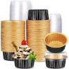 150 Count Aluminum Foil Baking Cup Disposable Ramekins with Lids 5oz Mini Cupcake Liners Flan Mold Mini Cake Pans with Lids Disposable Cake Tins for Pudding Desert Creme Brulee (Black, Gold) view 1