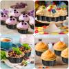 150 Count Aluminum Foil Baking Cup Disposable Ramekins with Lids 5oz Mini Cupcake Liners Flan Mold Mini Cake Pans with Lids Disposable Cake Tins for Pudding Desert Creme Brulee (Black, Gold) view 4