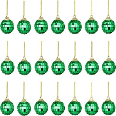 24 Pcs Christmas Ornaments Disco Balls, Mini Mirror Ball Decorations, Small Decorations Tree Balls for Holiday Party Decoration, Christmas Tree Ornaments Hooks - 3CM (Color : Green)