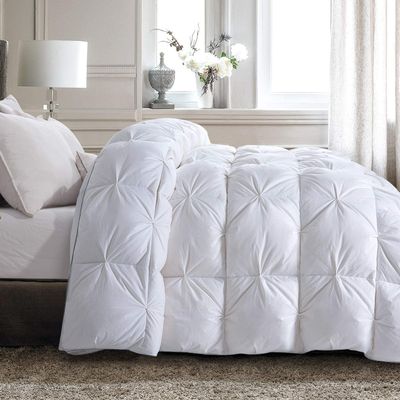 All Star Linen Quilted Down Alternative Oversized King Plus Comforter 5 Piece Luxury White Pinch Pleated Comforter Oversized King Plus-128"x120"