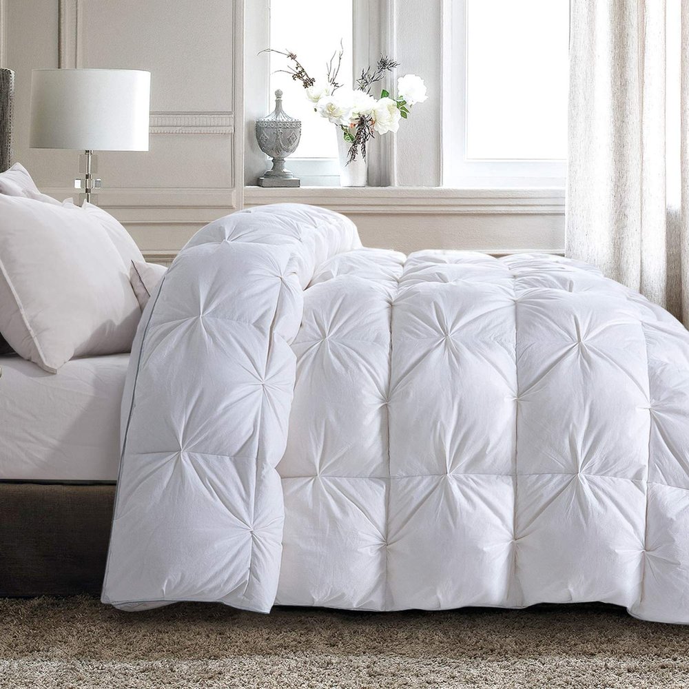 All Star Linen Quilted Down Alternative Oversized King Plus Comforter 5 Piece Luxury White Pinch Pleated Comforter Oversized King Plus-128"x120"
