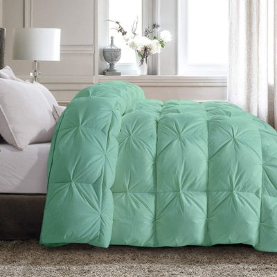 All Star Linen Quilted Down Alternative Oversized King Plus Comforter 5 Piece Luxury Aqua Blue Pinch Pleated Comforter Oversized King Plus-128"x120"