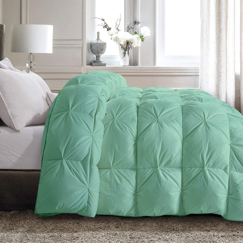 All Star Linen Quilted Down Alternative Oversized King Plus Comforter 5 Piece Luxury Aqua Blue Pinch Pleated Comforter Oversized King Plus-128"x120"