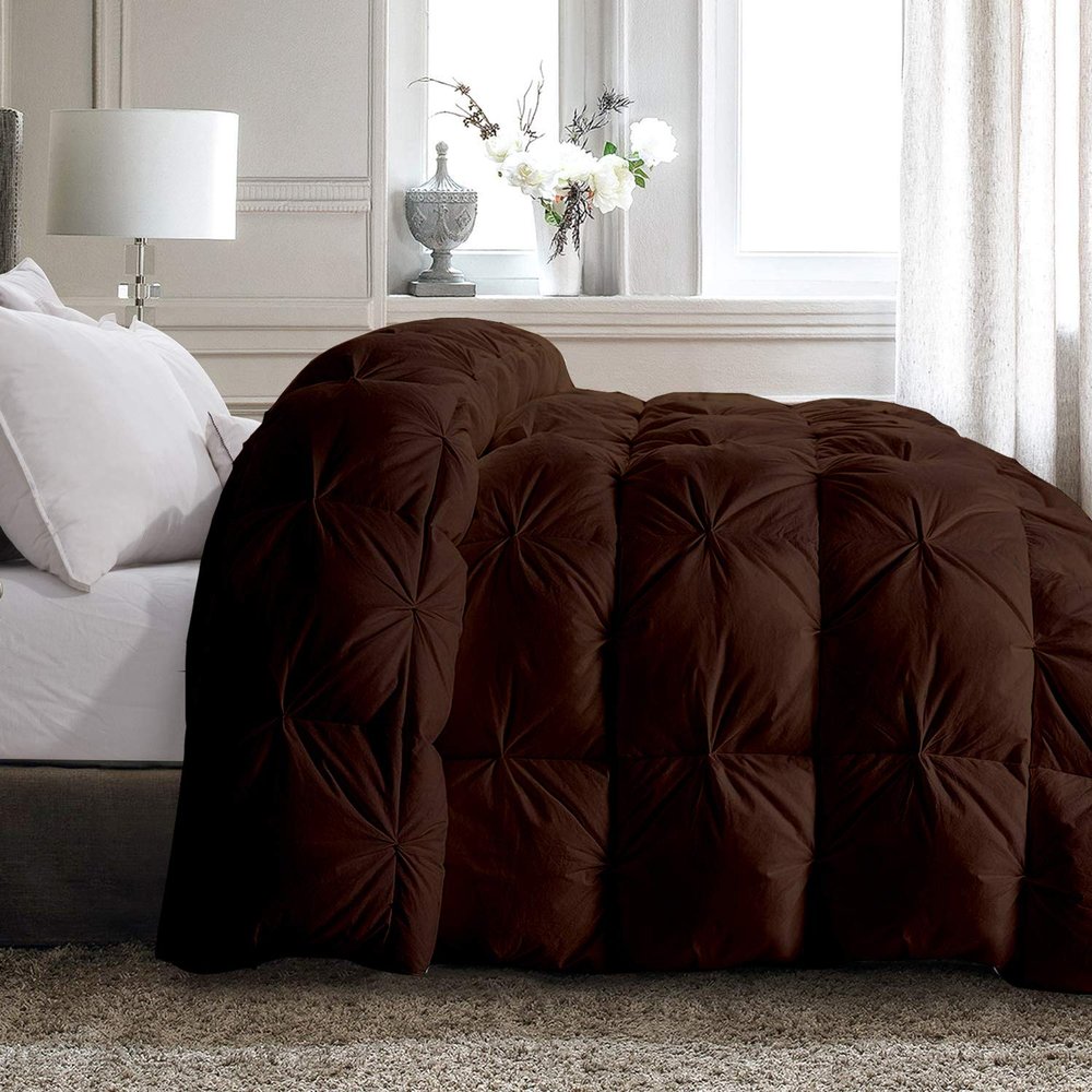 All Star Linen Quilted Down Alternative Oversized King Plus Comforter 5 Piece Luxury Brown Pinch Pleated Comforter Oversized King Plus-128"x120"
