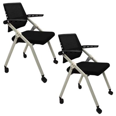 2 Pack Comfortable Home Office Foldable Office Chair,Folding Chair with Wheels Desk Chairs for Bedroom with Padded Seats Small Spaces,Gaming Ergonomic Foldable armrest,360 Degree Rotation,Black