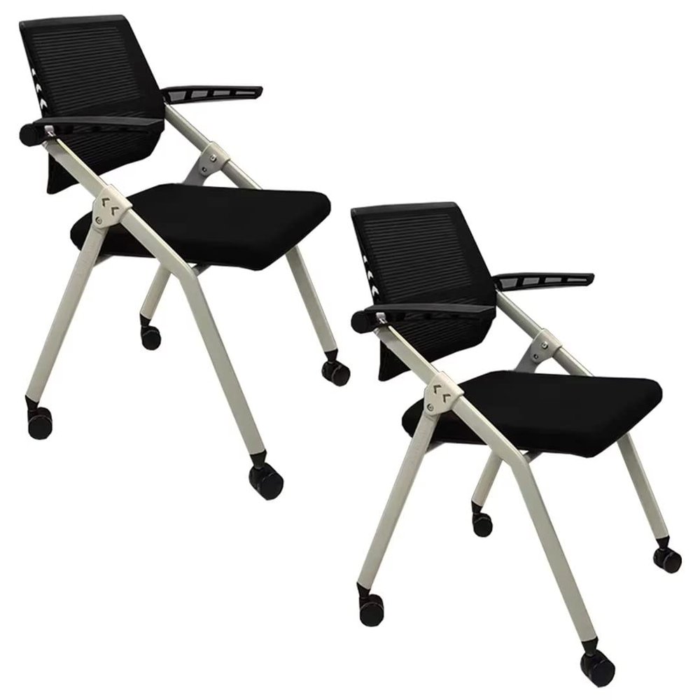 2 Pack Comfortable Home Office Foldable Office Chair,Folding Chair with Wheels Desk Chairs for Bedroom with Padded Seats Small Spaces,Gaming Ergonomic Foldable armrest,360 Degree Rotation,Black