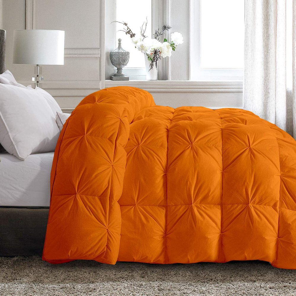 All Star Linen Quilted Down Alternative Oversized King Plus Comforter 5 Piece Luxury Orange Pinch Pleated Comforter Oversized King Plus-128"x120"