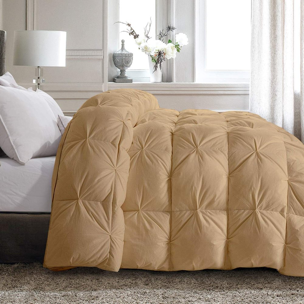All Star Linen Quilted Down Alternative Queen Comforter 1 Piece Luxury Taupe Pinch Pleated Comforter Queen (88'' x 92'')