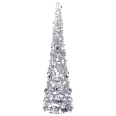 Gecheer Pop-up Christmas Tree, Silver PET Collapsible 70.9 in Artificial Tree for Indoor Outdoor Living Room