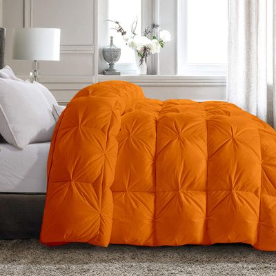 All Star Linen Quilted Down Alternative Super King Comforter 3 Piece Luxury Orange Pinch Pleated Comforter Super King 100X120