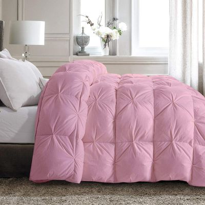 All Star Linen Quilted Down Alternative Queen Comforter 1 Piece Luxury Baby Pink Pinch Pleated Comforter Queen (88'' x 92'')