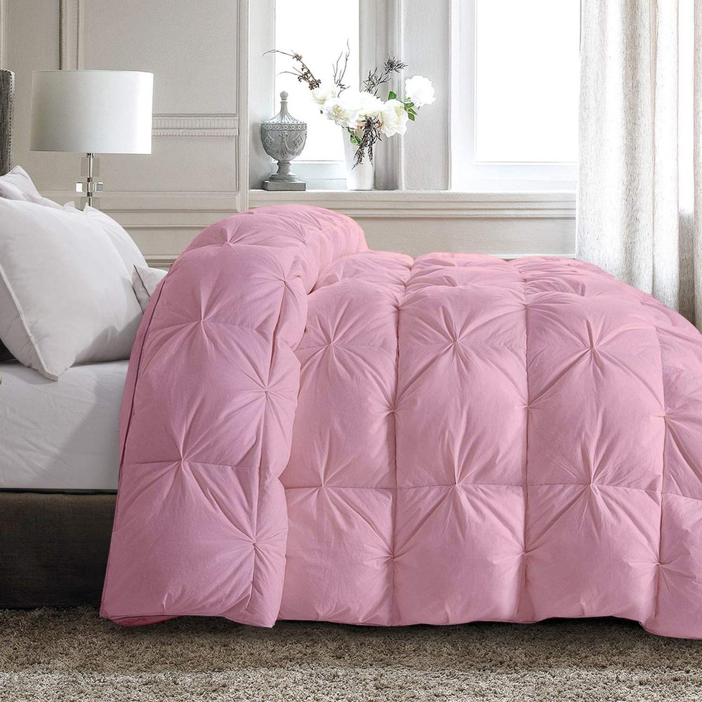 All Star Linen Quilted Down Alternative Queen Comforter 1 Piece Luxury Baby Pink Pinch Pleated Comforter Queen (88'' x 92'')
