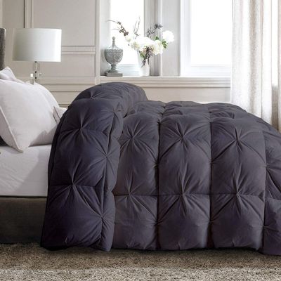 All Star Linen Quilted Down Alternative Full Comforter 1 Piece Luxury Dark Grey Pinch Pleated Comforter Full (90'' x 90'')