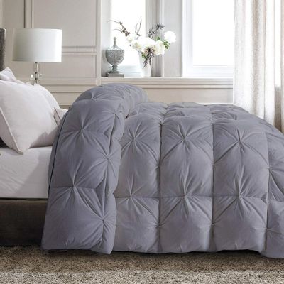 All Star Linen Quilted Down Alternative California King Comforter 1 Piece Luxury Light Grey Pinch Pleated Comforter Cal-King (110'' x 98'')