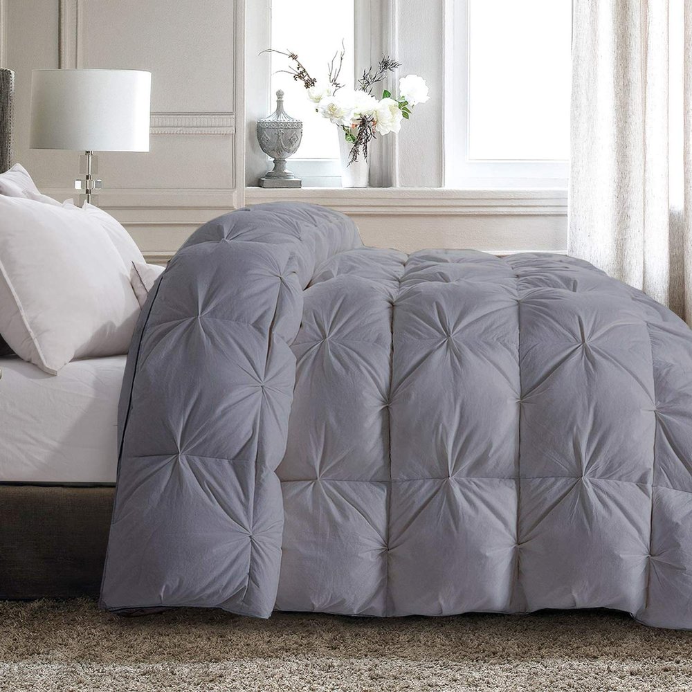 All Star Linen Quilted Down Alternative California King Comforter 1 Piece Luxury Light Grey Pinch Pleated Comforter Cal-King (110'' x 98'')