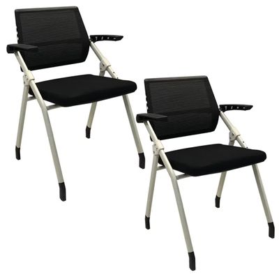 2 Pack Folding Office Chair,Foldable Desk Chair with Wheels,Ergonomic Office Chair with Arms,Comfy Home Office Chair Leather Padded Seat,Black