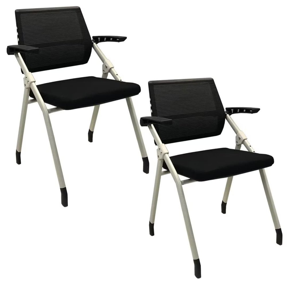 2 Pack Folding Office Chair,Foldable Desk Chair with Wheels,Ergonomic Office Chair with Arms,Comfy Home Office Chair Leather Padded Seat,Black