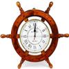 Antiqueara 18" Solid Wood Brass Ship Wheel Wall Clock Porthole Nautical Decor Shipwheel 18" Ship Wheel Clock: Boat DecorationWooden Nautical Shipwheel with Clock view 1