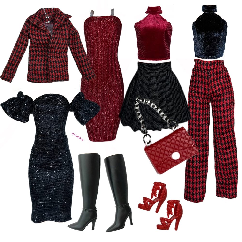 Eledoll Clothes Fashion Pack Ruby Red Set