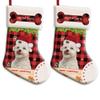 MALIHONG Personalized 2 Pack Merry Christmas Stocking Lovely Maltese Dog with Santa Hat Red Buffalo Plaid Check Snowflake Christmas Stocking Gift Bag Xmas Holiday Festival Decor Stocking 14.4" view 1