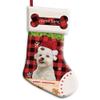 MALIHONG Personalized 1 Pack Merry Christmas Stocking Lovely Maltese Dog with Santa Hat Red Buffalo Plaid Check Snowflake Christmas Stocking Gift Bag Xmas Holiday Festival Decor Stocking 14.4" view 1