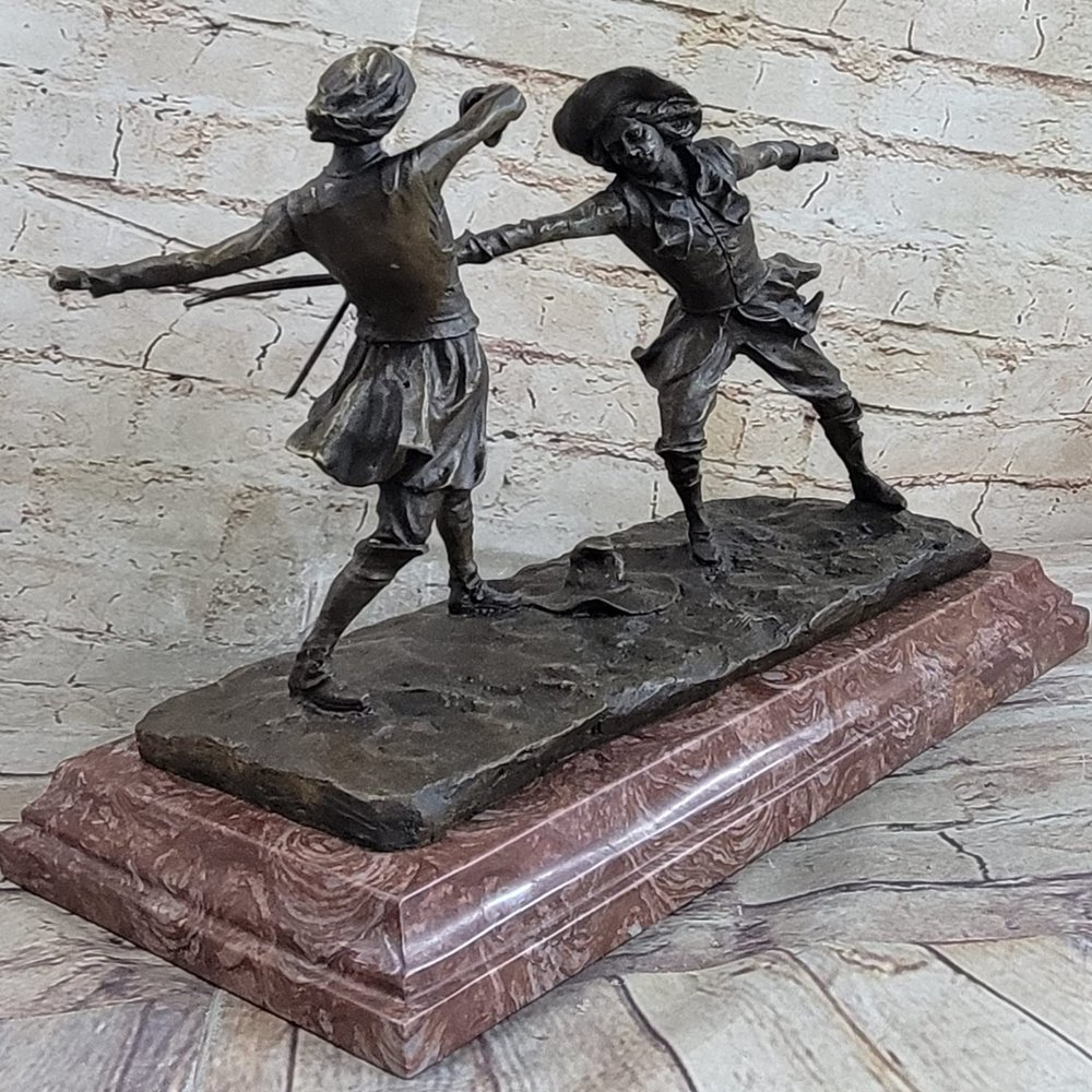 Signed Original French Artist Jean Patoue 2 Male Fencer Bronze Figurine Statue Artwork Sale Deal Home Sale by Think Bronze